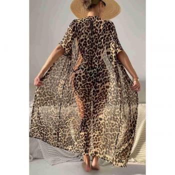 Robe longue en mousseline de soie à motifs léopard