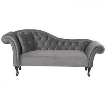 Chaise longue en velours gris style vintage côté gauche
