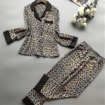 Sérum Nuit Léopard – pyjama soie satin, pantalon et veste à manches longues, 2 pièces, XL
