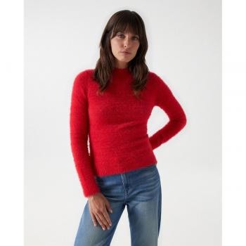 Jeans Pointado Rojo – Cuello Alto y Ajuste Fino