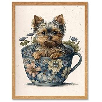 Cute Teacup Dog with Floral Frame