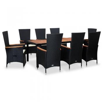 Comedor Exterior VidaXL: 9 Piezas + Cojines Mimbre Negro