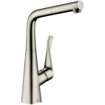 Grifo Hansgrohe Metris con caño extraíble y acabado acero inoxidable