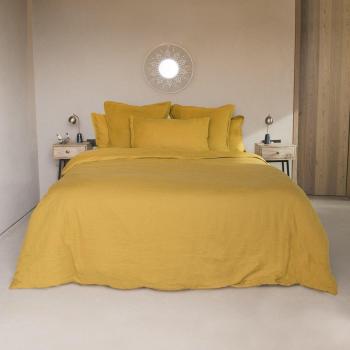 Housse de couette 260x240 en lin lavé couleur moutarde