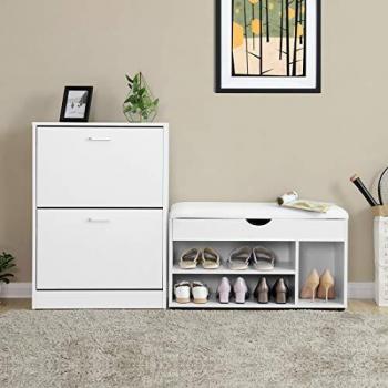 White Flip-Top Shoe Storage Cabinet