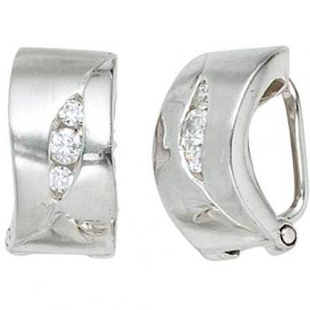 Ohrclips 925 Sterling Silber Rhodiniert Mattiert 6 Zirkonia