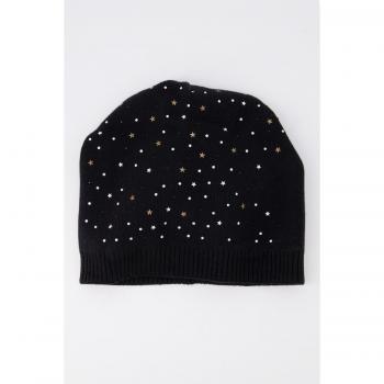 Cuffia con cristalli e stelline, Donna, Nero, Taglia Unica, Cotone, Ulla Popken