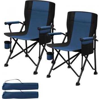 Doppio Set di Sedie Pescatore Pieghevoli Woltu, Blu+Nero, con Portabiccheri & Tasche