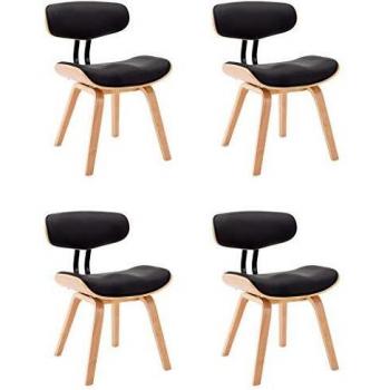 Sillas de comedor vidaXL de madera curvada con cuero sintético negro (paquete de 4)