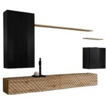 Salon SWI‑CHII – Couleur noire + chêne Wotan, finition miroir