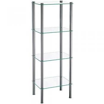 Scaffale Lars in Metallo Cromato con 4 Ripiani in Vetro Sicuro