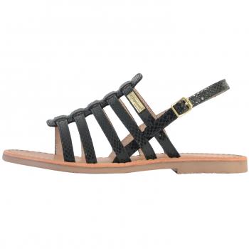 Cuir Noir Sandale Plate Hikano Tropeziennes Femme
