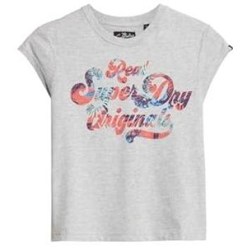 T-shirt Superdry Femme Manches Courtes Floral Gris Taille 38