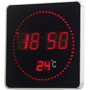 Horloge murale radio-pilotée LED rouge avec affichage de la température