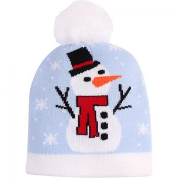 Kids' Xmas Knitted Beanie with Santa, Snowman, and Elk Patterns