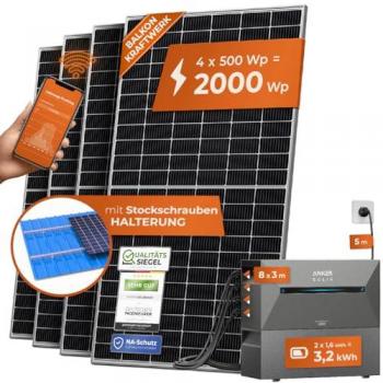 Solarway Balkon-Solaranlage 2000W mit 3,2 kWh Anker Solarbank 2 PRO Speicher