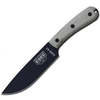 Couteau 6HM d'ESEE, lame fixe noire avec manche modifié, étui en cuir