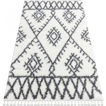 Cream and Grey Zigzag Shag Rug