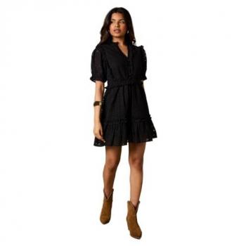 Women's Black Frilled Mini Dress, Size UK 18