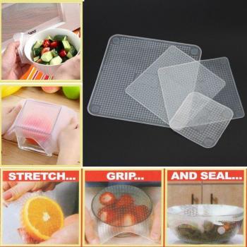 Couvercles extensibles en silicone pour conservation des aliments, 4 pièces