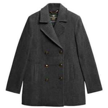 Superdry Women’s Classic Charcoal Caban Coat with Herringbone Pattern