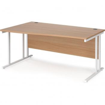 White Frame and Beech Table Top Left-Handed Maestro 25 Wave Desk