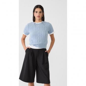 Stradivarius Pullover kurzarm Himmelblau mit Flechtmuster XL