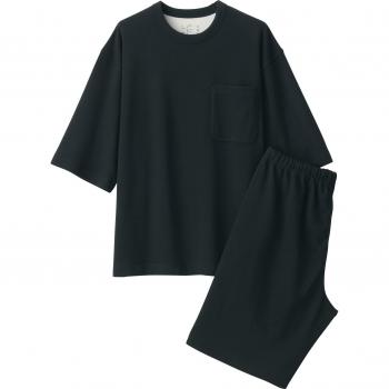 MUJI Herren Freizeitanzug Kurzarm Schwarz
