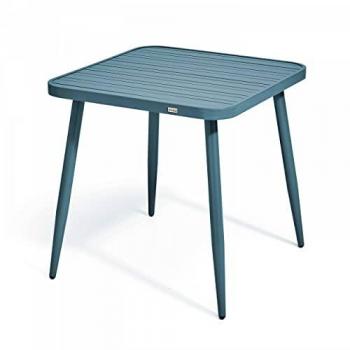Mesa de jardín cuadrada de aluminio color azul pato Oviala