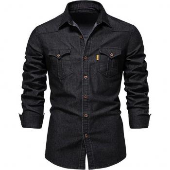 Solid Color Lapel Denim Shirt