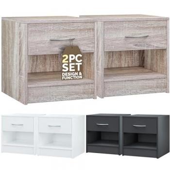 Mesitas Dobles de Dormitorio en Madera Eiche – 41×39×28 cm con Cajón y Estante