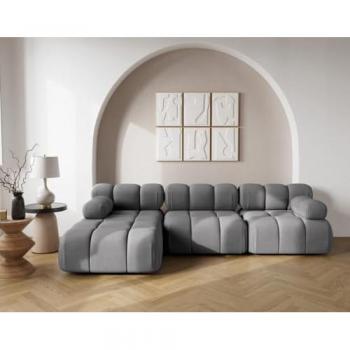 Canapé Lisa Design 4 Places Angle Gauche – Gris Velours Texturé (285×70×160 cm)
