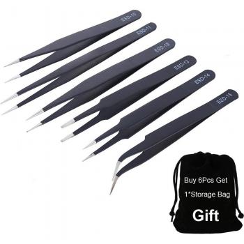 Gamme Pincettes anti‑statique ESD – 6 pièces, acier inoxydable
