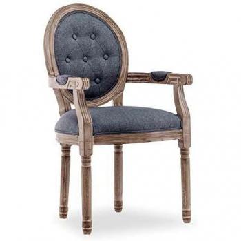 Fauteuil médaillon capitonné Louis XVI Tissu Gris