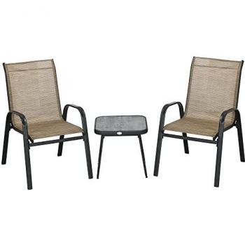 Ensemble Bistro Extérieur Outsunny : 2 chaises empilables + Table basse carrée, tissu textilène brun