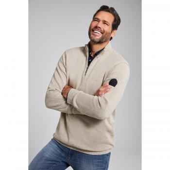 Maglione bicolore con zip e collo alto, Uomo, Marrone, 4XL, Cotone/Lino, JP1880