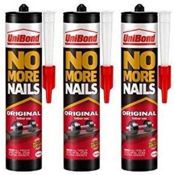 UniBond 1969154 No More Nails Original, Heavy-Duty Mounting Adhesive, Strong Glue for Wood, Ceramic, Metal etc., White Instant Grab Adhesive, Pack of 3