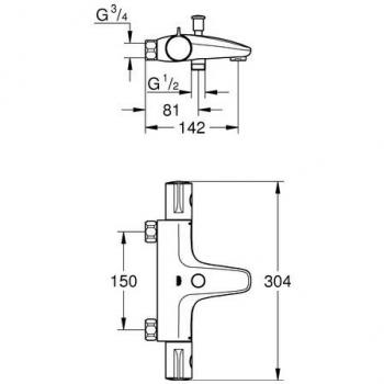 Grohe Grohtherm 800 Thermostat-Wannenbatterie, DN 15, ohne Anschlüsse, chrom