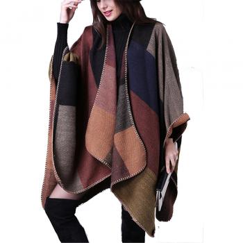 Châle Poncho Femme Tricot Carreaux Tartan