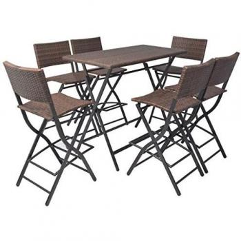 VidaXL Gartenmöbelset 7-tlg. Klappbar aus Stahl und Polyrattan Braun