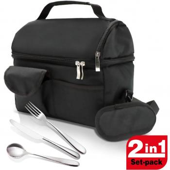 Set di 3 Posate in Acciaio Inox con Borsa Termica Porta Pranzo per Studenti e Adulti