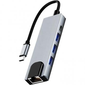 Adaptador USB Tipo C 5 en 1 con Hub Ethernet Gigabit, 3 Puertos USB 3.0