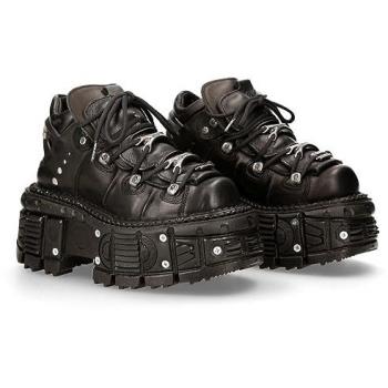 New Rock Unisex-Stiefel M-TANK106-C2 aus schwarzem Metallic-Leder EU46