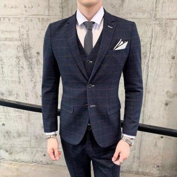 Formal Plaid Blazer, Vest, and Pants Set
