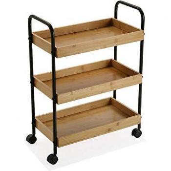 Carrello Multiuso in Legno e Metallo con 3 Ripiani Marrone