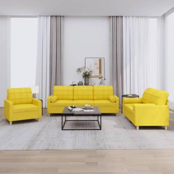 VidaXL 3er Sofa-Set mit Kissen in zartem Gelb