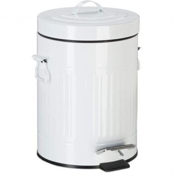 Poubelle à pédale design vintage cuisine salle de bain métal 5 L blanc