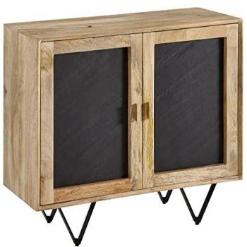 KADIMA DESIGN Sideboard aus Mangoholz, Stauraum, anthrazitfarbene Türen, 80x75x35 cm