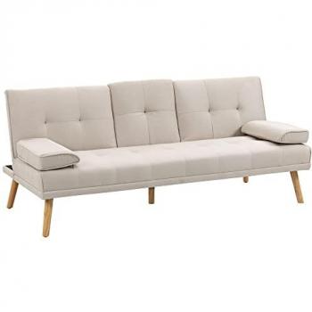 Homcom Sofá-Cama 3 Plazas con Mesa Abatible y Soportes para Vasos