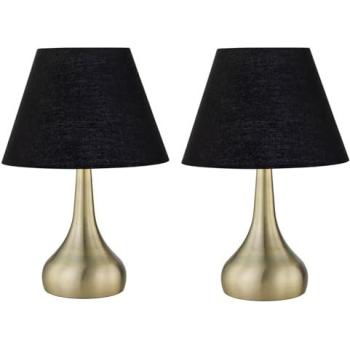 First Choice Lighting Romana Touch Table Lamp Pair (Antique Brass, Black Shades) – Bronze Finish